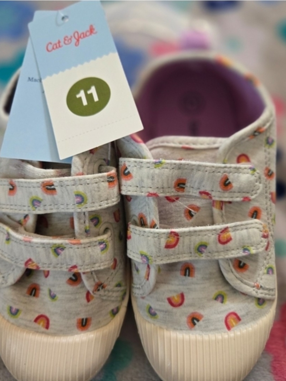 Cat & Jack Gray W Rainbow Print Kids Sneakers Size 11 NWT